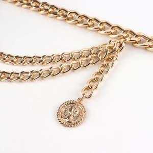 Chic multi-layered golden waist chain with coin pendant for women's dress or pants