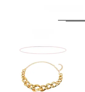 Detail of chunky gold punk waist chain with large oval links and adjustable lobster clasp