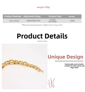 Detail of adjustable chunky gold hip hop punk waist chain showing length and weight specs