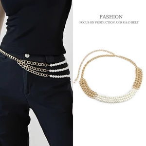 Elegant Women Multi-Layer Waist Chain Gold Metal Alloy Splicing Imitation Artificial Pearl Belt For Dress Accessories Banquet Jewelry