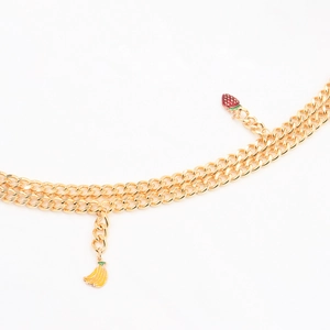 Chaîne de taille double dorée avec pendentifs fraise et banane pour robes d'été