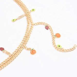 Chaîne de taille double couche argentée avec pendentifs fruits fraise et avocat