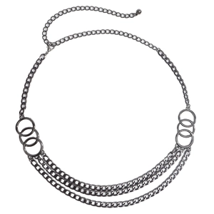 Multi-layer chain waist belt in gunmetal finish for dresses with adjustable pendant