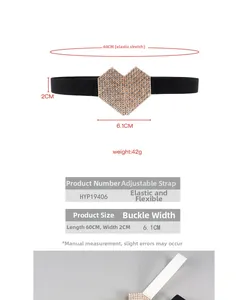 Tableau détaillé des tailles pour ceinture élastique femme avec boucle cœur strass