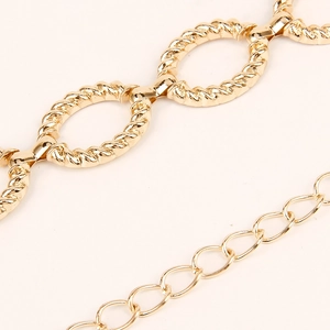 Golden hollow twisted oval link waist chain accessory with adjustable thin metal chain