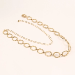 Golden hollow twisted link metal belt for women with adjustable lobster clasp and ball pendant