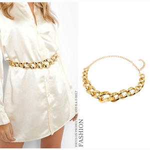 Women Chunky Gold Chain Waist Belt Hip Hop Punk Hollow Adjustable Plastic Link Chain Body Jewelry Fashion Accessories