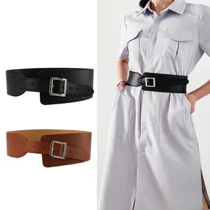 Ceinture Corset Large pour Femme en Cuir Synthétique Taille Haute Avec Grande Boucle Carrée en Alliage Ceinture Décorative à la Mode pour Manteaux Robes Accessoire de Cintrage Femme