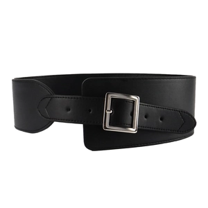 Ceinture large noire pour femme avec boucle carrée argentée pour manteaux