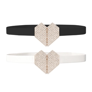 Ensemble de deux ceintures élastiques avec boucle cœur en strass, noir et blanc