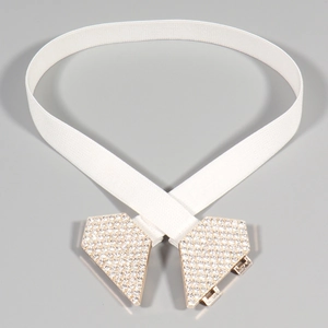 Ceinture élastique blanche élégante avec boucle double pentagone en strass pour femmes