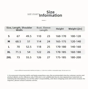 Detailed size chart for men's loose breathable short sleeve T-shirt from S to 2XL