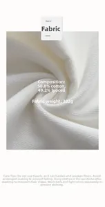 Detail of white fabric composition 50.8% cotton and 49.2% lyocell with 382g weight