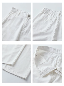 White loose straight-leg denim jeans for men with elastic waist and high-quality cotton texture