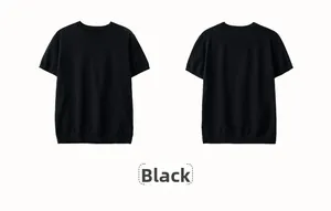 Vues avant et arrière du t-shirt en maille noire pour homme avec col rond et bords côtelés