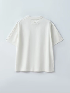 Cream white loose fit short sleeve T-shirt with drop shoulder design and back neck label