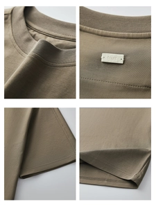 Olive green cotton t-shirt with ribbed crew neck and high-quality stitch detailing