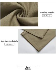 Detail van de olijfgroene twill stof en de versterkte dubbel gestikte zoom onderaan