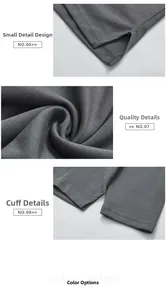 Detail of grey knit t-shirt showing side slit hem and refined stitching on the cuffs
