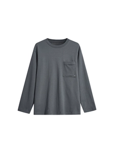 Men's dark charcoal grey long sleeve crew neck t-shirt with a functional chest pocket