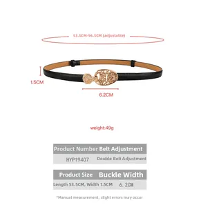 Tableau des tailles montrant les dimensions de la ceinture rétro noire double ajustable
