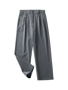 Pantaloni casual da uomo grigio scuro con taglio dritto e tessuto morbido drappeggiato