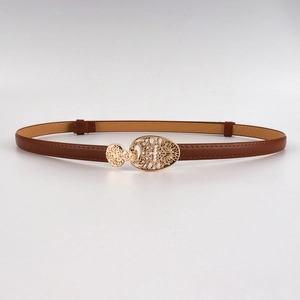 Ceinture réglable en cuir marron pour femme avec boucle dorée à motif évidé floral