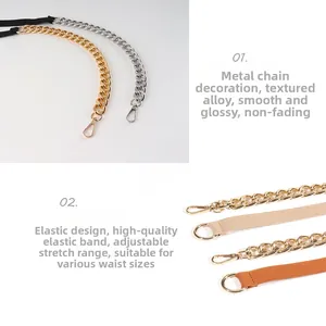Detail view of elastic waist belt featuring premium gold alloy Cuban chain and woven fabric
