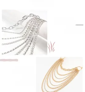 Detail of multi-layer metallic body chain featuring rhinestones and durable alloy clasps