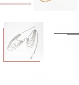 Detail of multi-layer silver metal waist chain with adjustable hook and rhinestones