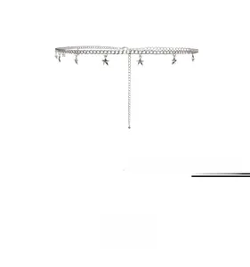 Detail of silver double-layered waist chain with star pendants for beach body jewelry