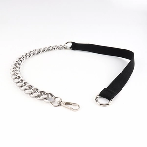Elastic waist belt for women with silver Cuban chain and black high stretch band strap