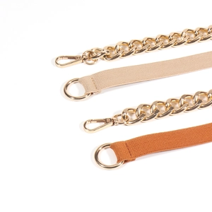 Elastic waist belt and decorative chain straps for women dresses in gold and fabric finishes