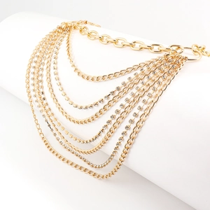 Multilayer gold waist chain belt with sparkling rhinestones for punk style fashion accessories