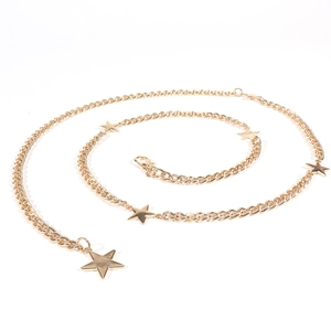Golden metal waist chain featuring flat rings and solid star pendants with lobster clasp