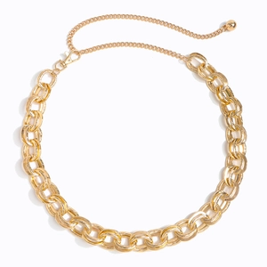 Elegant gold metal chain belt for dresses with vintage oval links and lobster clasp closure