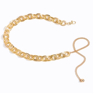 Elegant gold chunky metal waist chain belt with lobster clasp and adjustable extension chain