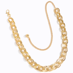 Fashionable gold chunky chain belt for dresses with lobster clasp and round ball pendant