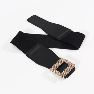Ceinture large élastique pour femme avec boucle carrée ornée de strass brillants