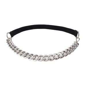Chic women PU leather thin waist belt with silver metal chain for dresses and suits