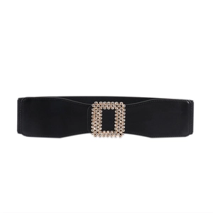 Ceinture large élastique pour femme avec boucle carrée ornée de strass brillants