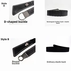 Détails de deux ceintures élastiques style punk avec boucles en métal rondes et en D