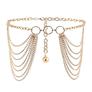 Chic gold multilayered metal chain belt for women with sparkling rhinestone details