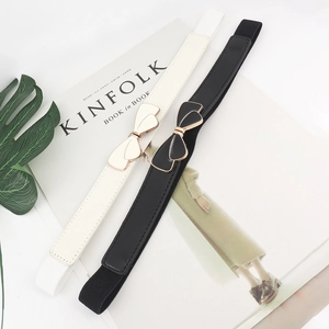 Women's Elastic Thin Belt With Enamel Bowknot Metal Buckle Versatile Fashion Dress Decoration Simple Waist Cincher Belt