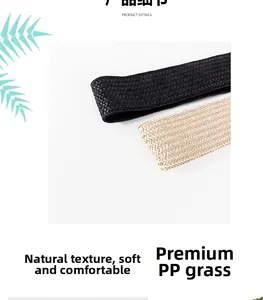 Close-up of woven PP straw belts in black and beige showing natural texture