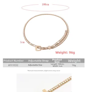 Size guide for sparkling rhinestone gold waist chain with length and weight details