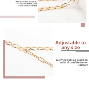 Close-up of gold metal waist chain with adjustable links and polished texture details