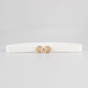 Elastischer weißer schmaler Taillengürtel für Damen mit goldener Rosenschnalle und Opal