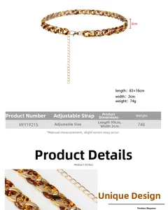 Detail view of leopard print acrylic waist chain with gold adjustable metal link closure