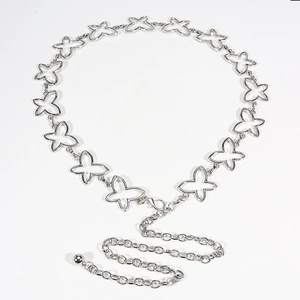 Élégante Chaîne de Taille Papillon Ajourée Ceinture Chaîne de Corps en Métal pour Femme Accessoire Décoratif Polyvalent pour Robe et Jeans Argent